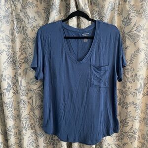 American Eagle Outfitters Deep Blue V-Neck Tee